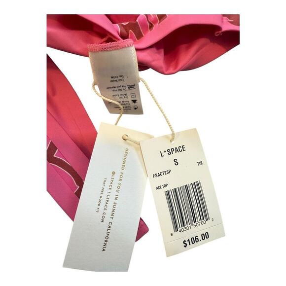 NEW L Space Women’s Small Tiki Tiki‎ Pink Fused Ace Bikini Top NWT - Picture 4 of 6